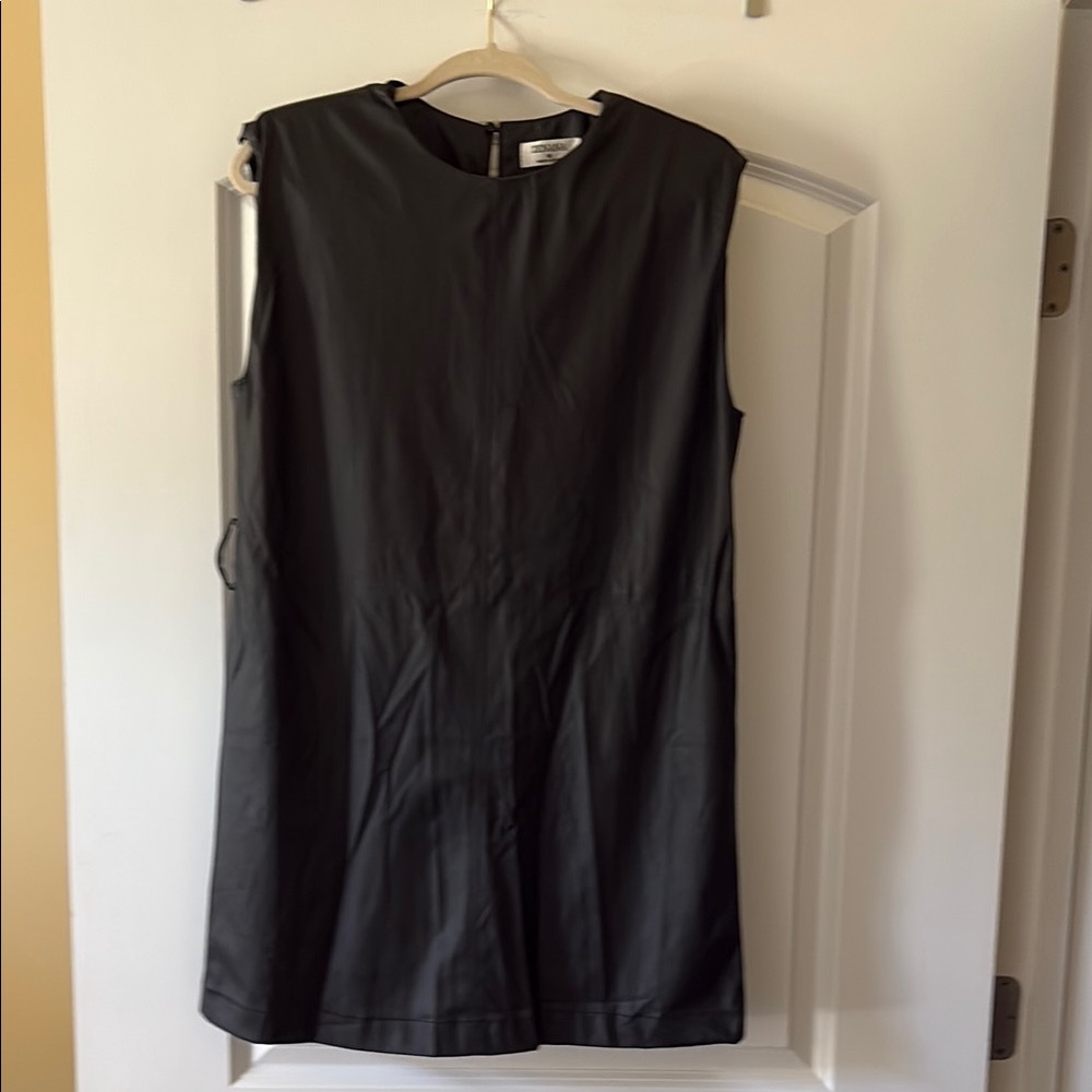 Elegant Black Faux Leather Sleeveless Mini Dress